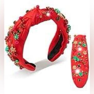 Festive Christmas Red Knotted Embellished Headband